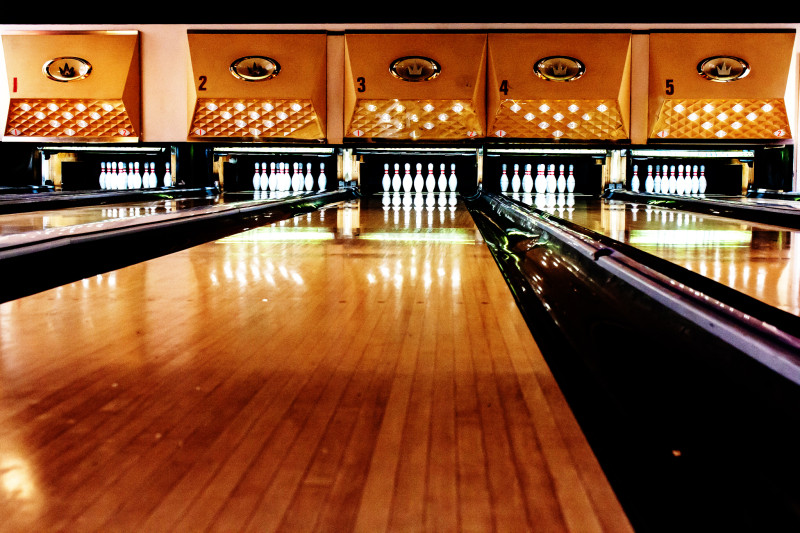 The five bowling lanes at The Lanes downstairs